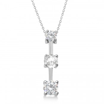 Moissanites & Diamond Three-Stone Necklace 14k White Gold (1.00ct)