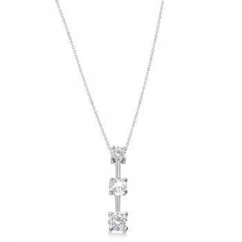 Moissanites & Diamond Three-Stone Necklace 14k White Gold (1.00ct)