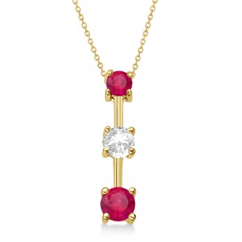 Lab Rubies & Lab Diamond Three-Stone Necklace 14k Yellow Gold (1.00ct)