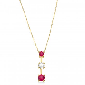 Lab Rubies & Lab Diamond Three-Stone Necklace 14k Yellow Gold (1.00ct)