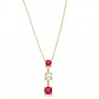 Rubies & Diamond Three-Stone Necklace 14k Yellow Gold (1.00ct)