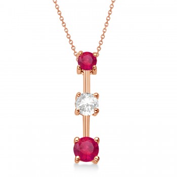 Lab Rubies & Lab Diamond Three-Stone Necklace 14k Rose Gold (0.25ct)