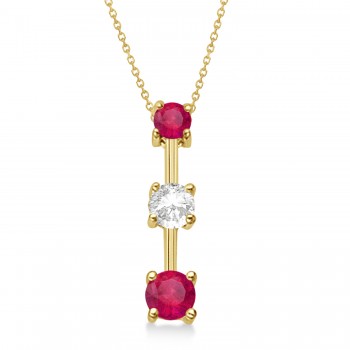 Lab Rubies & Lab Diamond Three-Stone Necklace 14k Yellow Gold (0.25ct)