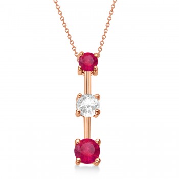 Rubies & Diamond Three-Stone Necklace 14k Rose Gold (0.50ct)