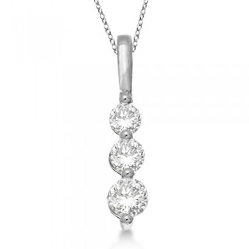 Three-Stone Graduated Diamond Pendant Necklace 14K White Gold (0.50ct)