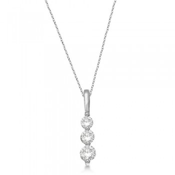 Three-Stone Graduated Diamond Pendant Necklace 14K White Gold (0.50ct)