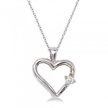 Diamond Open Heart Shaped Pendant Necklace 14k White Gold