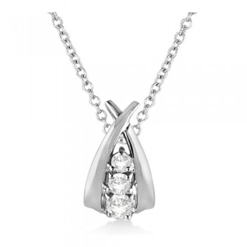 X Swoop Three-Stone Diamond Pendant Necklace 14k White Gold (0.25ct)