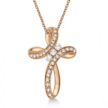 Lab Grown Diamond Swirl Cross Pendant Necklace 14k Rose Gold (0.61ct)