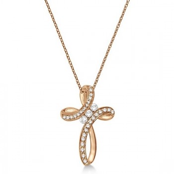 Lab Grown Diamond Swirl Cross Pendant Necklace 14k Rose Gold (0.61ct)