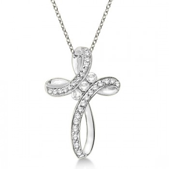 Lab Grown Diamond Swirl Cross Pendant Necklace 14k White Gold (0.61ct)