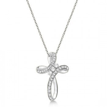 Lab Grown Diamond Swirl Cross Pendant Necklace 14k White Gold (0.61ct)