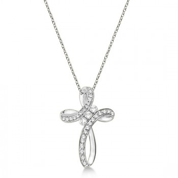 Diamond Swirl Cross Pendant Necklace 14k White Gold (0.61ct)