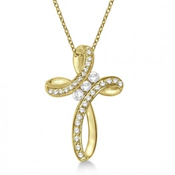 Lab Grown Diamond Swirl Cross Pendant Necklace 14k Yellow Gold (0.61ct)