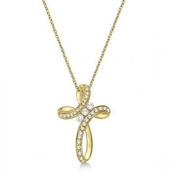 Lab Grown Diamond Swirl Cross Pendant Necklace 14k Yellow Gold (0.61ct)
