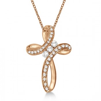 Lab Grown Diamond Swirl Cross Pendant Necklace 14k Rose Gold (0.25ct)