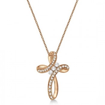 Diamond Swirl Cross Pendant Necklace 14k Rose Gold (0.25ct)