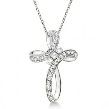 Diamond Swirl Cross Pendant Necklace 14k White Gold (0.25ct)