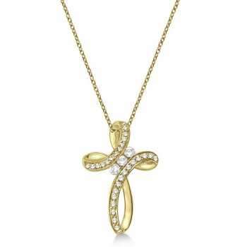 Lab Grown Diamond Swirl Cross Pendant Necklace 14k Yellow Gold (0.25ct)