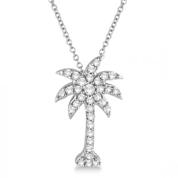 Palm Tree Shaped Diamond Pendant Necklace 14k White Gold (1/4ct)