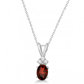 Oval Garnet Pendant with Diamonds 14K White Gold (1.01ctw)