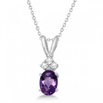 Oval Amethyst Pendant with Diamonds 14K White Gold (0.86ctw)