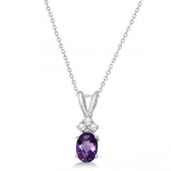 Oval Amethyst Pendant with Diamonds 14K White Gold (0.86ctw)