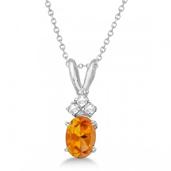 Oval Citrine Pendant with Diamonds 14K White Gold (0.86ctw)