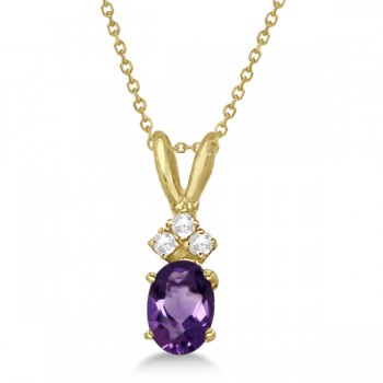 Oval Amethyst Pendant with Diamonds in 14K Yellow Gold (0.86ctw)