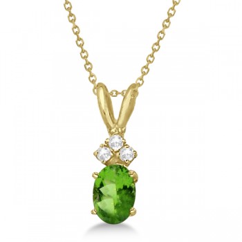 Oval Peridot Pendant with Diamonds in 14K Yellow Gold (0.96ctw)