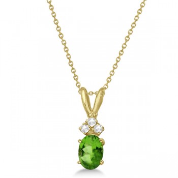 Oval Peridot Pendant with Diamonds in 14K Yellow Gold (0.96ctw)