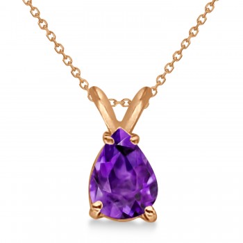 Pear-Cut Amethyst Solitaire Pendant Necklace 14K Rose Gold (1.00ct)