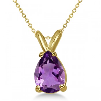 Pear-Cut Amethyst Solitaire Pendant Necklace 14K Yellow Gold (1.00ct)