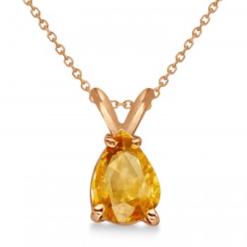 Pear-Cut Citrine Solitaire Pendant Necklace 14K Rose Gold (1.00ct)