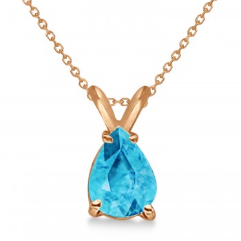 Pear-Cut Blue Topaz Solitaire Pendant Necklace 14K Rose Gold (1.0ct)