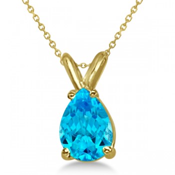 Pear-Cut Blue Topaz Solitaire Pendant Necklace 14K Yellow Gold (1.0ct)