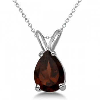 Pear-Cut Garnet Solitaire Pendant Necklace 14K White Gold (1.00ct)