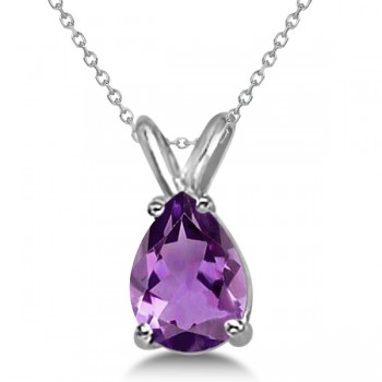 Pear-Cut Amethyst Solitaire Pendant Necklace 14K White Gold (1.00ct)