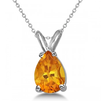 Pear-Cut Citrine Solitaire Pendant Necklace 14K White Gold (1.00ct)