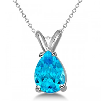 Pear-Cut Blue Topaz Solitaire Pendant Necklace 14K White Gold (1.00ct)