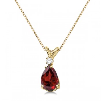 Pear Garnet and Diamond Solitaire Pendant Necklace 14k Yellow Gold