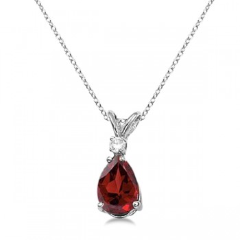 Pear Garnet and Diamond Solitaire Pendant Necklace 14k White Gold