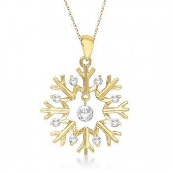 Snowflake Shaped Diamond Pendant Necklace 14k Yellow Gold (0.20ct)
