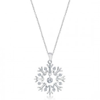 Snowflake Shaped Diamond Pendant Necklace 14k White Gold (0.20ct)