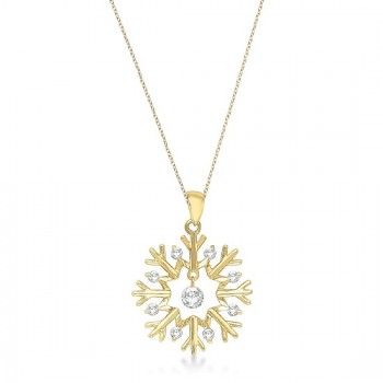 Snowflake Shaped Diamond Pendant Necklace 14k Yellow Gold (0.20ct)