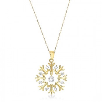 Snowflake Shaped Diamond Pendant Necklace 14k Yellow Gold (0.20ct)