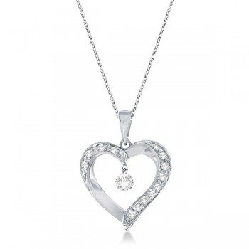 Open Heart Swirl Diamond Pendant Necklace 14k White Gold (0.25ct)