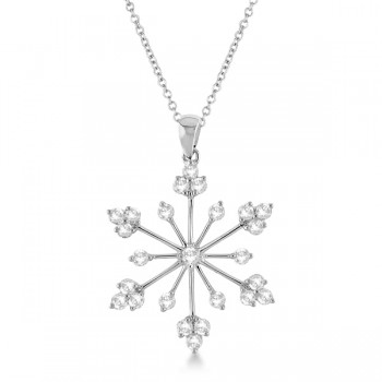 Snowflake Shaped Diamond Pendant Necklace 14k White Gold (0.77ct)