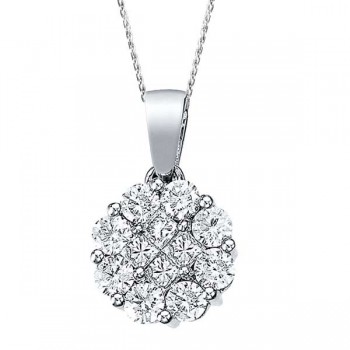 0.33ct Diamond Clusters Flower Pendant Necklace in 14k White Gold