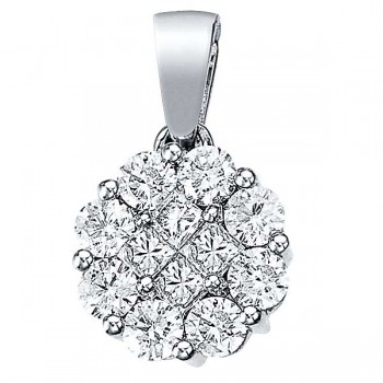 0.33ct Diamond Clusters Flower Pendant Necklace in 14k White Gold